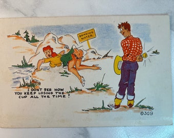 Vintage KromeKolor Comic Postcard: Cowboy & Girl, 1950s