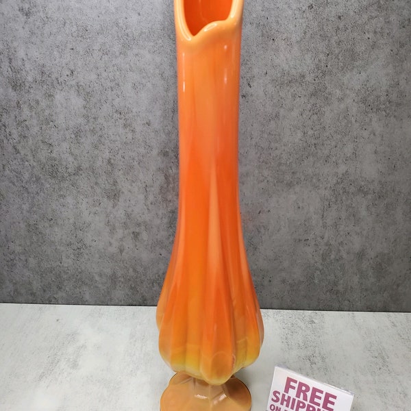 L E Smith Simplicity Bittersweet Orange Swung Vase - Petal Base - Vintage