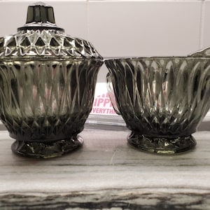 Libbey Smoke Gray Sugar Bowl & Creamer Set - Vintage