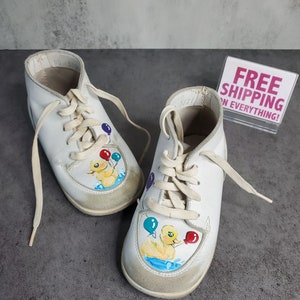 Vintage Hand Painted Baby Toddler Shoes - One of a Kind Ducks & Balloons