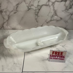 White Milk Glass Divided Serving Dish / Relish Tray - Vintage