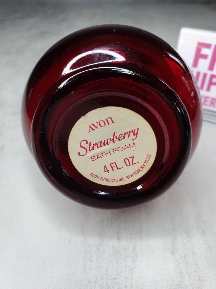 Avon Red Glass Bottle Strawberry Bath Foam empty Vintage Etsy
