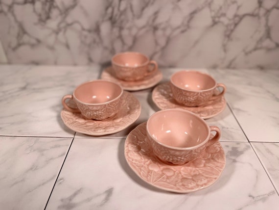 Salins Les Bains France Fruit Majolica Pink Cup & Saucer ~ Pair