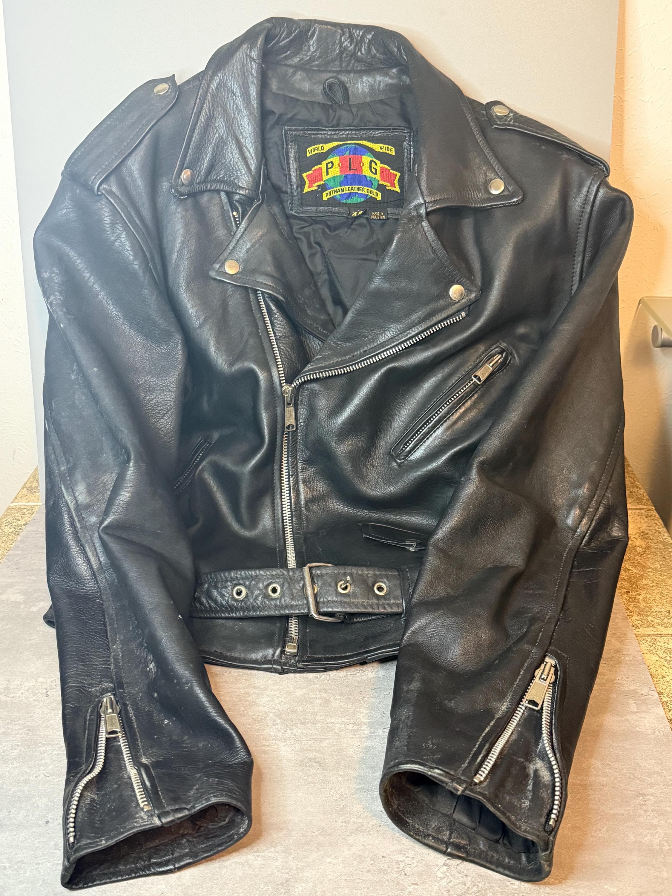 ジャケット・アウター Leather Motorcycle Jacket Vintage Vintage Putnam Leather Motorcycle Jacket - Men's Size 42 - Classic