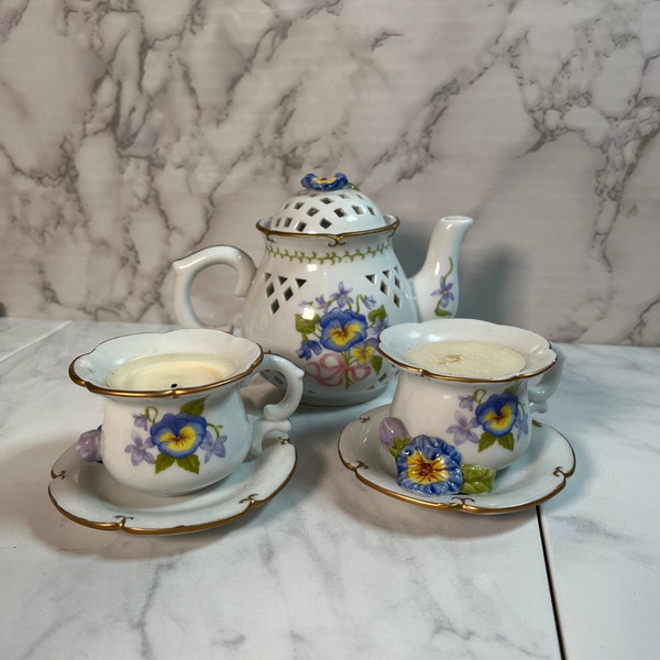 Luminous Treasures Avon Candle Set - Teapot and Teacups