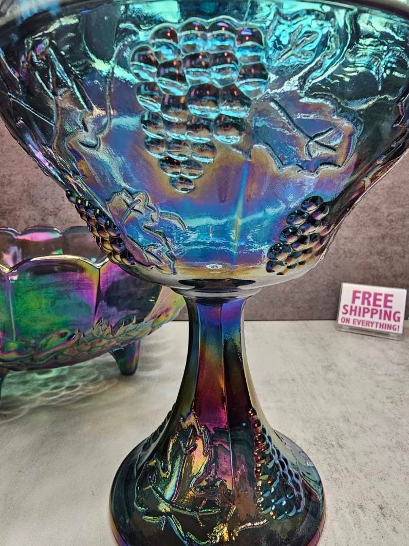 3 Piece Vintage Carnival Glass Set - Bowl, Candy Dish, & Cup