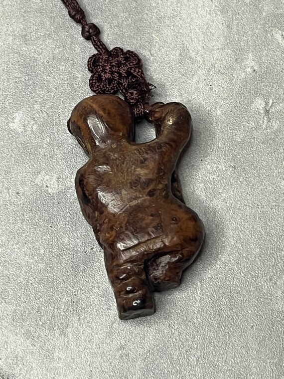Vintage Carved Wood Chinese Man Figurine Necklace - image 5