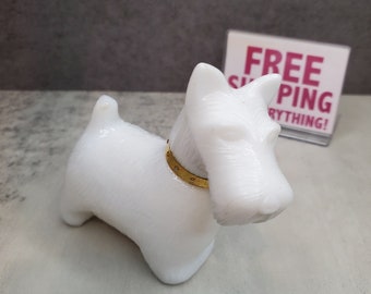 Vintage Avon Scottie Dog - weiße Hundeglas Parfümflasche - leer