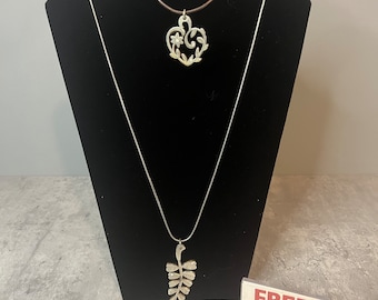 Vintage Brighton Silver Tone & Wood Heart / Leaf Necklace - Interchangeable, Reversible