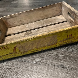 Vintage Coca Cola Yellow Wooden Crate