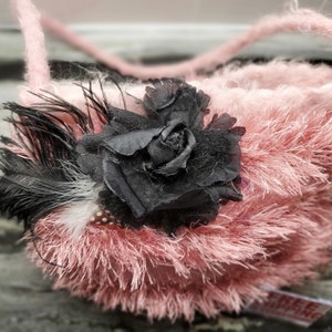 Handmade Pink Furry Feather Pink Purse - Vintage