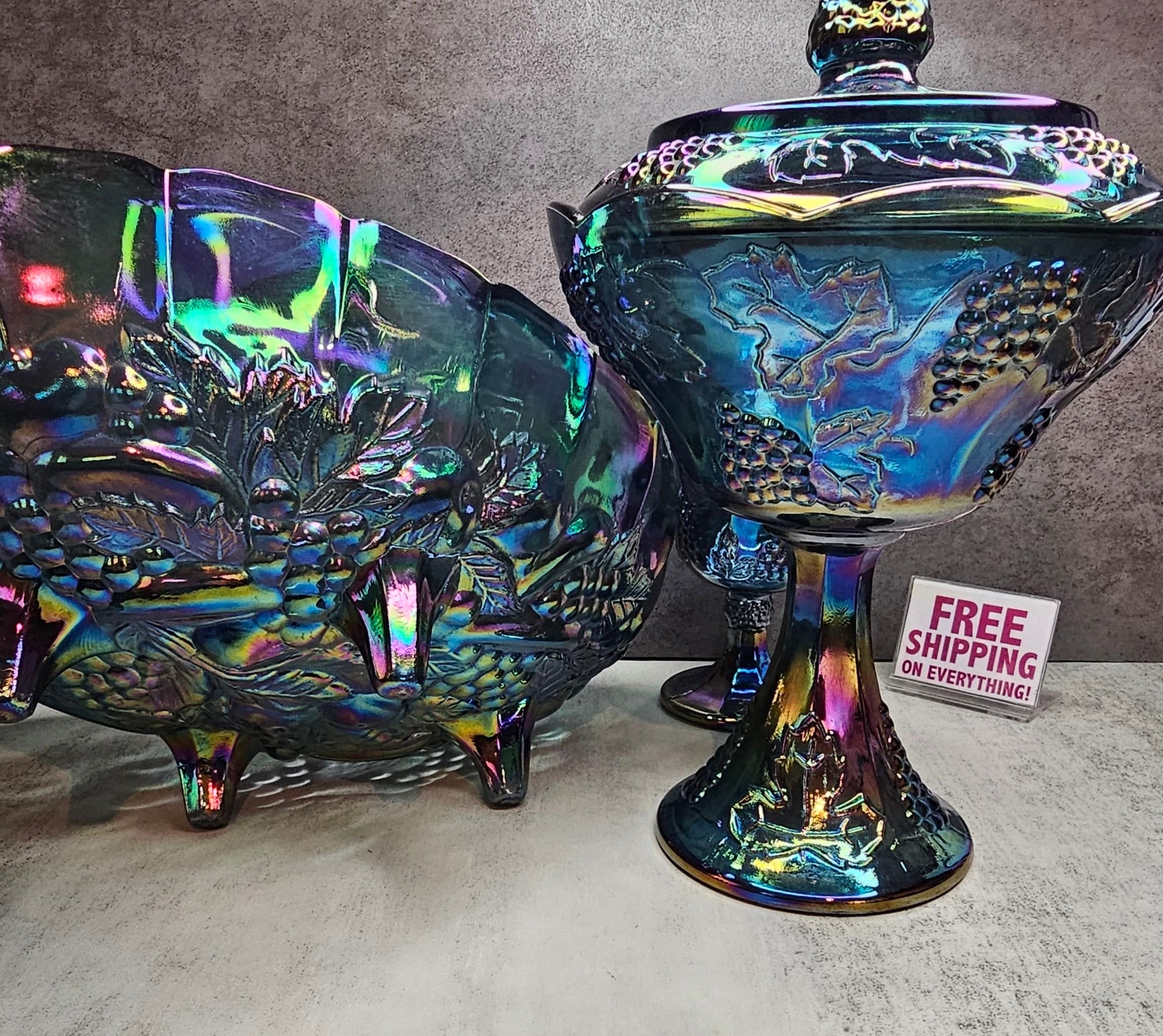3 Piece Vintage Carnival Glass Set - Bowl, Candy Dish, & Cup