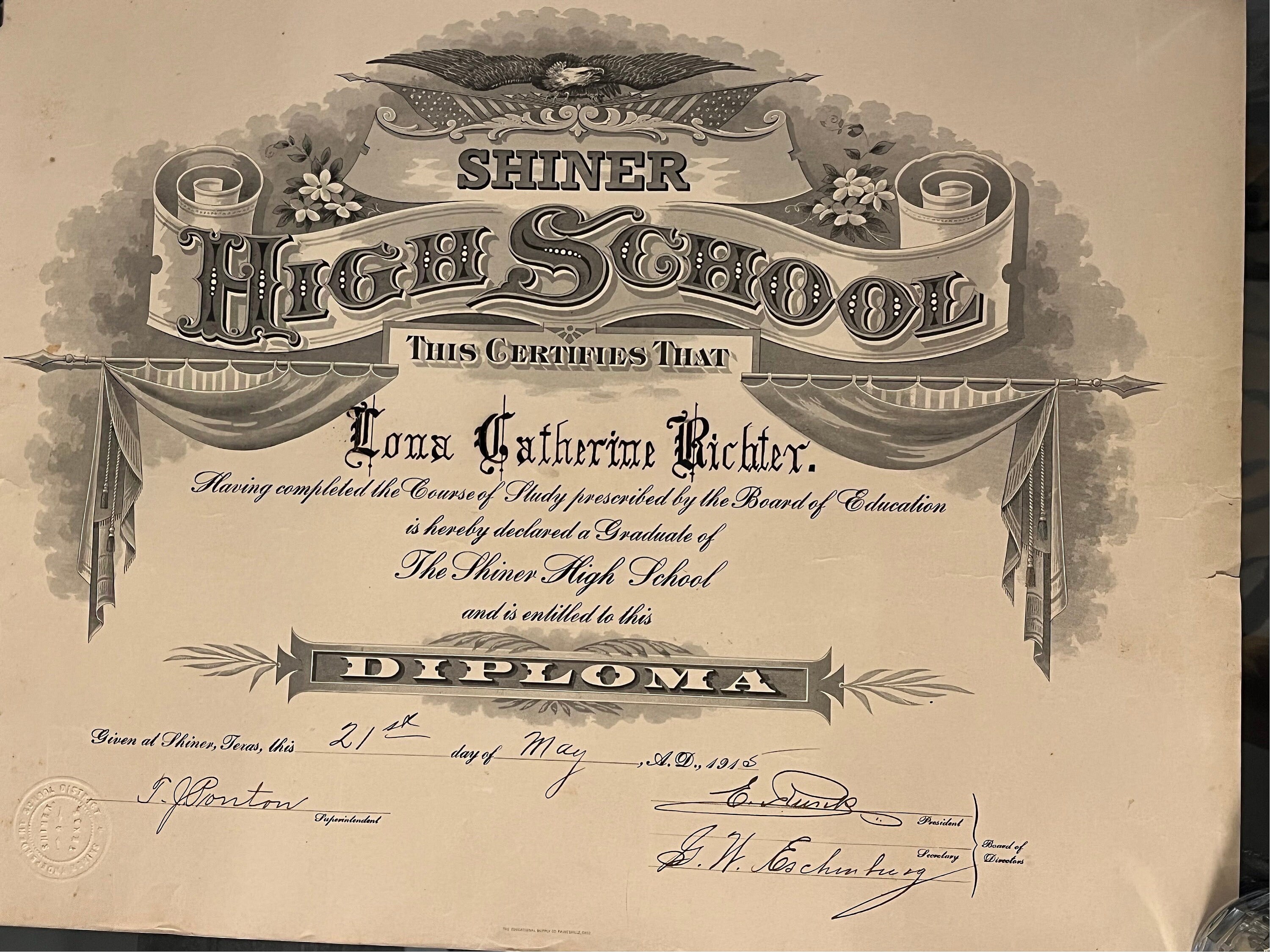 Oversized 1916 Duff’s College Diploma Paper Ephemera 22x17