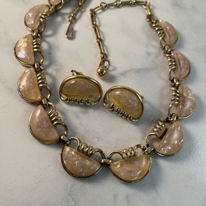 Coro Vintage Jewelry Set - Necklace & Earrings - Confetti Lucite on Goldtone Metal