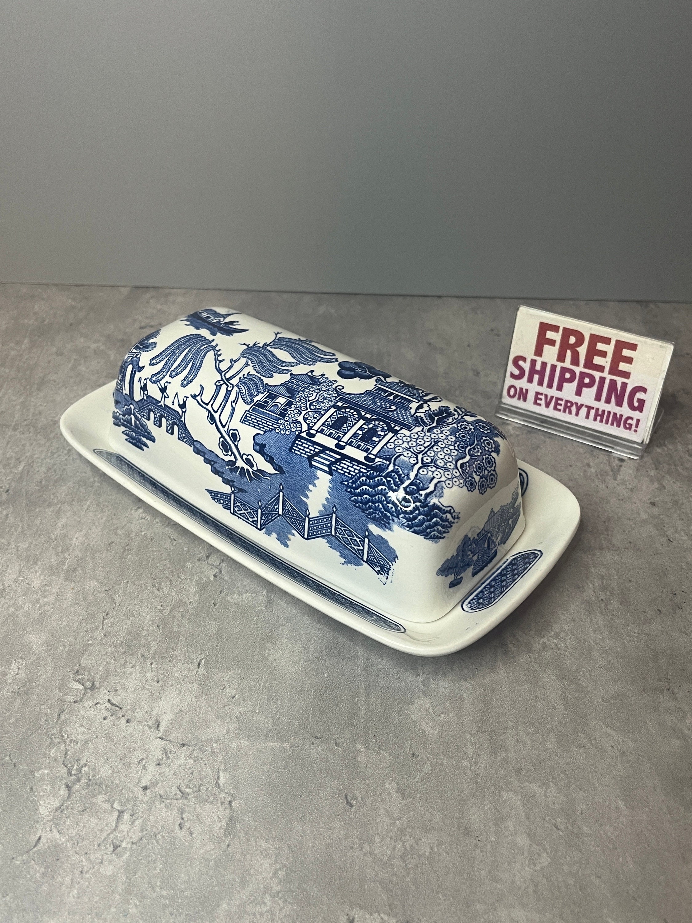 Blue willow butter clearance dish