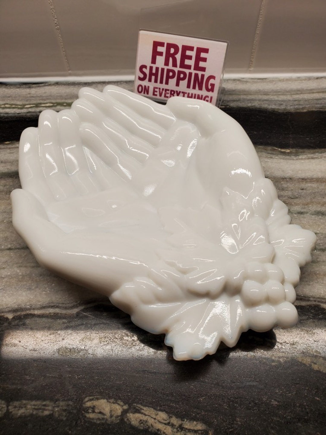 Westmoreland Milk Glass Hands Dish Tray Etsy