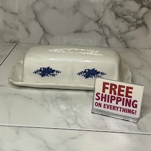 Mayhill Federalist China Butter Dish  - Made in Japan - Blue Flower Design