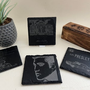 Elvis Presley Holz-Untersetzer 4er Set – Mit Unterschrift, Ideal Für Sammler & Fans