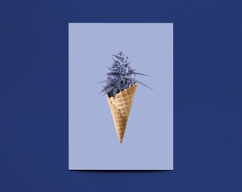 Postcards, Ice Cream Card, 4x6 Print, Summer Prints, Stoner Girl, Hippie Art, Mini Art, Minimalist Postcard, Trippy Wall Art, Cannabiss
