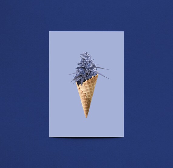 Icecreame Flowered Postcard Trippy Flower Wallart Decorative Coffee Shop Wall Trippy Decorating Idea Marijuana Art Work Cute Weed Decoration