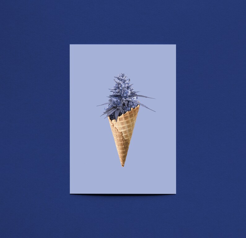 Icecreame Flowered Postcard Trippy Flower Wallart Decorative Coffee Shop Wall Trippy Decorating Idea Marijuana Art Work Cute Weed Decoration image 1