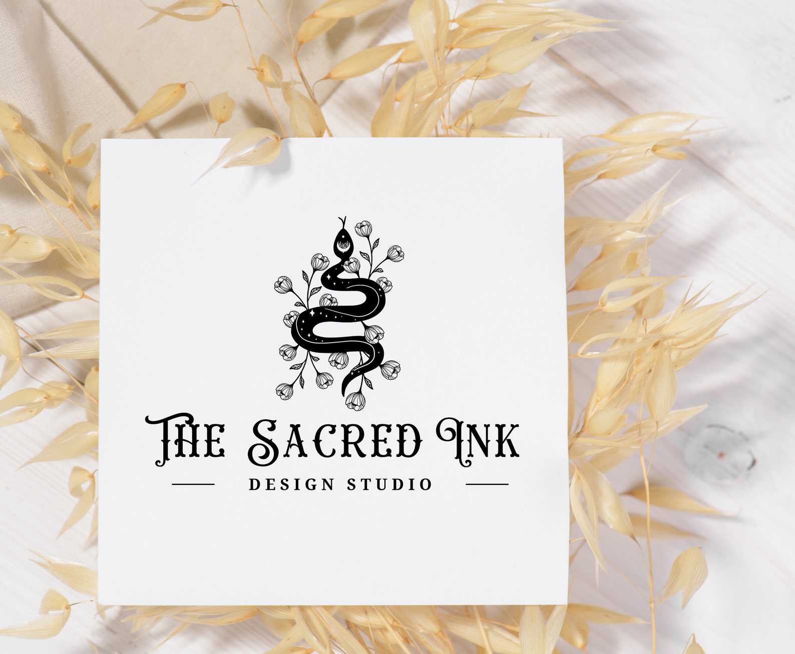 Snake Logo Design Boho Logo Design Custom Tattoo Business Etsy