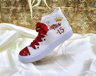 Handmade Rhinestone Quinceañera Sneakers: Custom XV Birthday Shoes