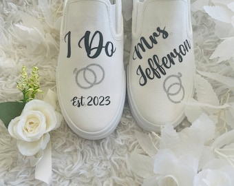 Personalized Wedding Sneakers: Bride Slip-on Bridal Shoes
