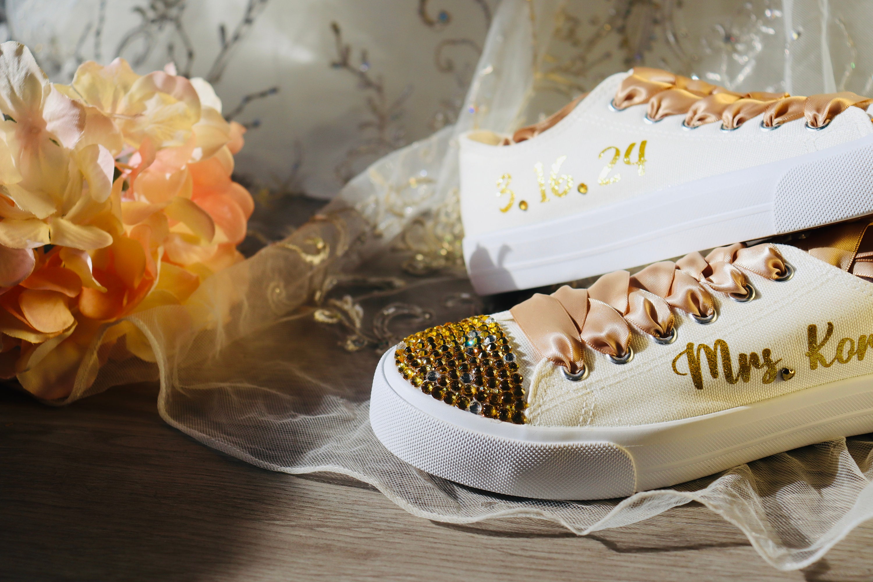 Wedding High Top Converse-bridal Sneakers-bling Sneakers-chucks and  Pearls-bling Chuck Taylors-bling Sneakers 