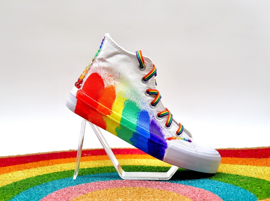 Pride Custom Canvas Sneakers | LGBTQ Shoelaces | Rainbow Hand-painted ...