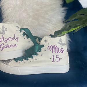 Butterfly Quinceañera Sneakers: Custom Rhinestone High Tops