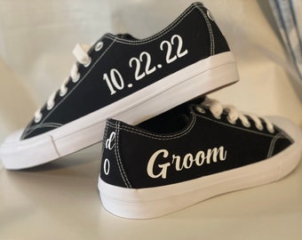 Groom Sneakers Wedding Reception | Party Shoes Groom | Black Wedding Men Sneakers | Custom I do Groom shoes Ms shoes gift Matching couple