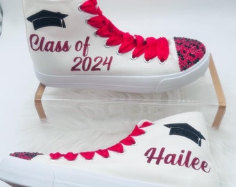 Graduation Sneakers Casual Trainers Personalized | Custom Class of Shoes for Prom Red and Black | Winter Formal Shoes matching grade outfit