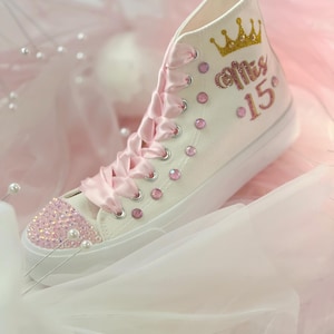 Pink Rhinestone Quinceañera Sneakers: Custom 15th Birthday Shoes