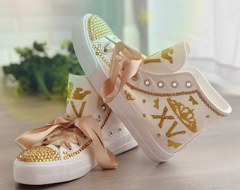 Personalized Quinceañera Sneakers: Custom 15th Birthday Shoes, Rhinestone Bling