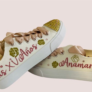 Custom Quinceañera Sneakers: Rhinestone &quot;Mis XV&quot; Outfit
