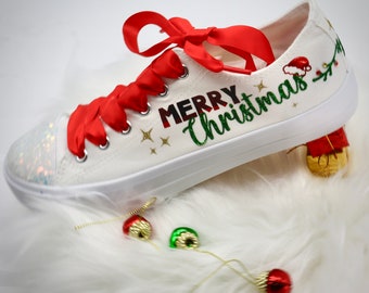 Merry Christmas Sneakers | Sequined Holiday Canvas Shoes