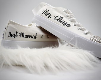 Bridal Shoes Personalized | Dancing Wedding Sneakers | Dressing Wedding Flat Shoes | Sparkly Custom Bridal Trainers tennis | Marriage gift