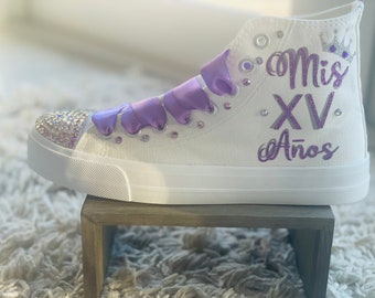 Cinderella Style Lilac theme | My XV años Gift personalized | Shoes 15 Birthday Dancers Sneakers | Customized Trainers Quinceañera Shoes