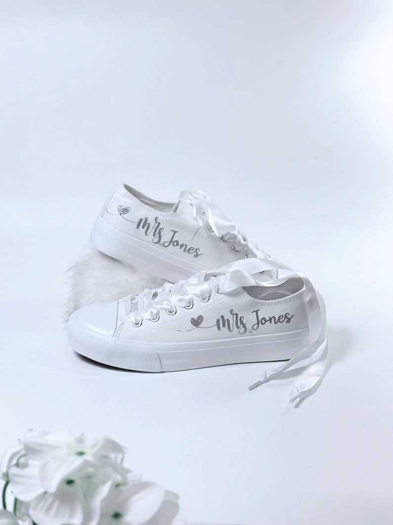 Unique wedding gift idea: personalized bride sneakers with her name and special details for the big day