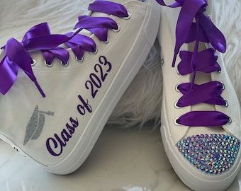 Graduation Sneakers Purple Casual Shoes Personalized | Purple Class Graduation outfit ideas Custom Shoes for Prom | Prom Winter Formal Shoes