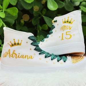 Emerald Quinceañera Sneakers: Rhinestone &quot;Mis 15&quot; Shoes