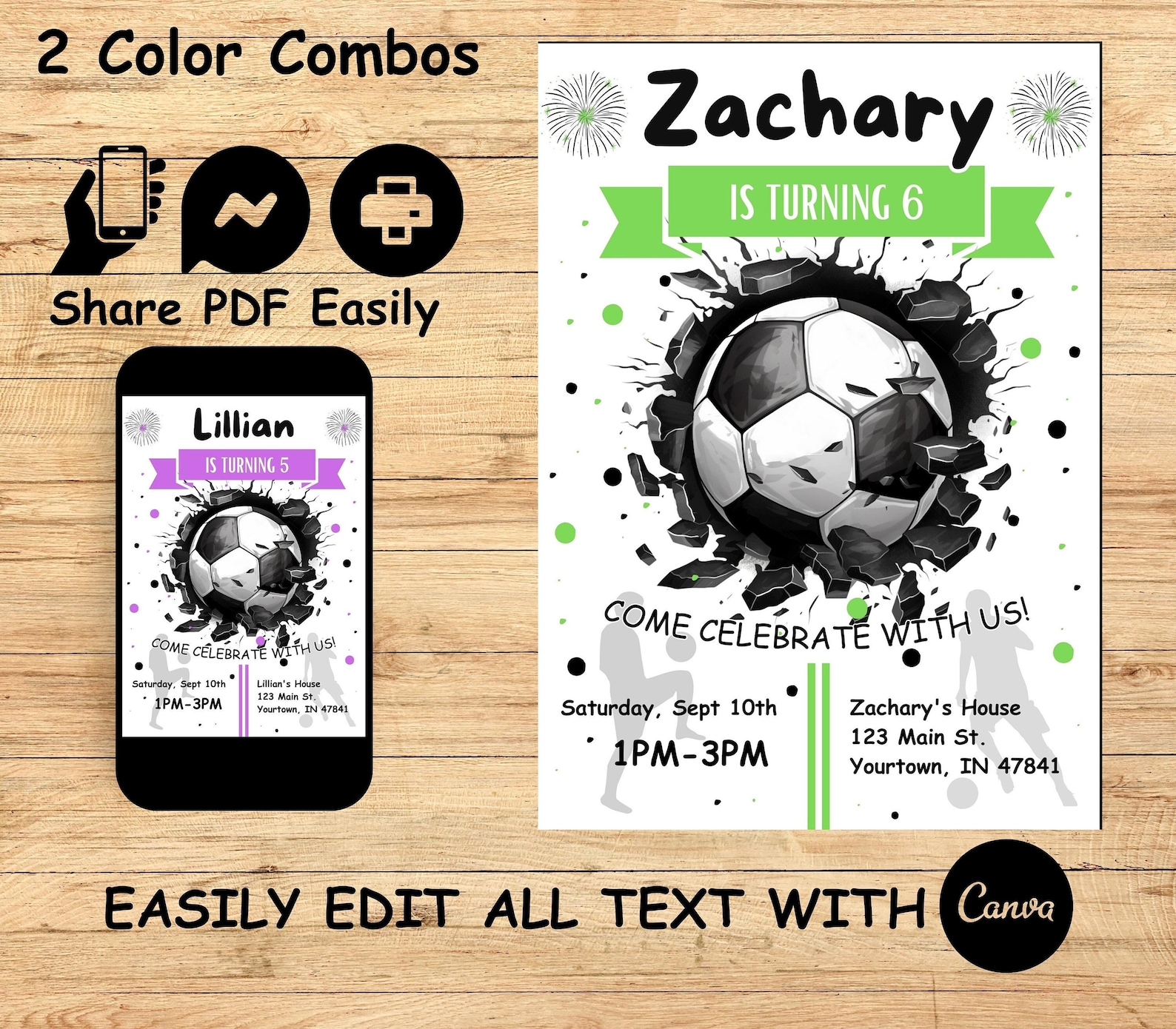 Printable Soccer Birthday Invitation Template Editable Etsy