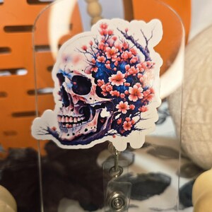 Skull Badge Reel - Halloween - floral - fall badge reel - cute badge reel - medical - teacher - office - ID holder-fun badge