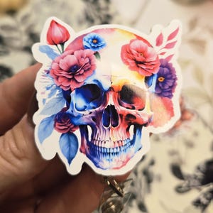 Skull Badge Reel - Halloween - floral - fall badge reel - cute badge reel - medical - teacher - office - ID holder-fun badge