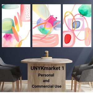 Printable Watercolor Art,Set of 3 prints,Digital download, wall art,Abstract modern art for home and office,Digital prints
