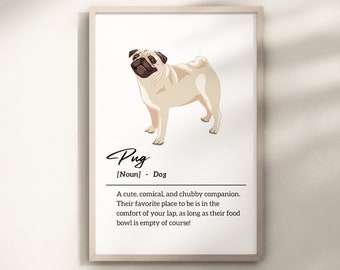 Pug Definition Art Print: Funny Dog Breed Poster (Digital Download)