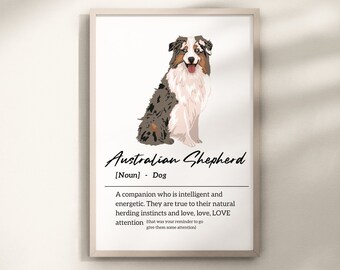 Australian Shepherd Definition Art Print: Dog Breed Poster (Digital Download)