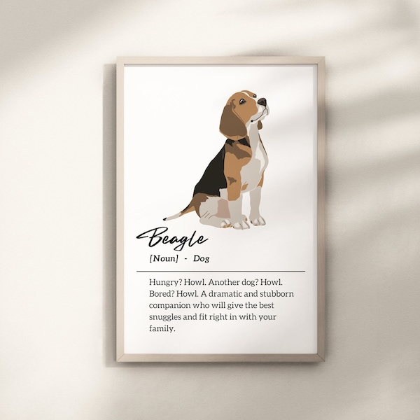 Beagle Définition Printable Wall Art - Race Dog Poster - Pet Lover Gift - Dog Wall Art Print - Aesthetic Wall Art Gift