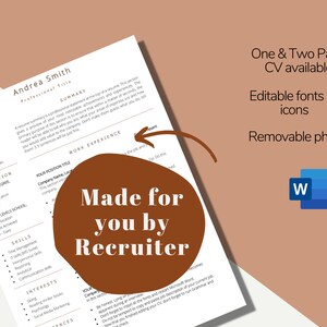 2-sidigt professionellt och tydligt CV | Mall för personligt brev och referenser för MS Word | Utskrivbart | Modernt CV | Professionellt CV |